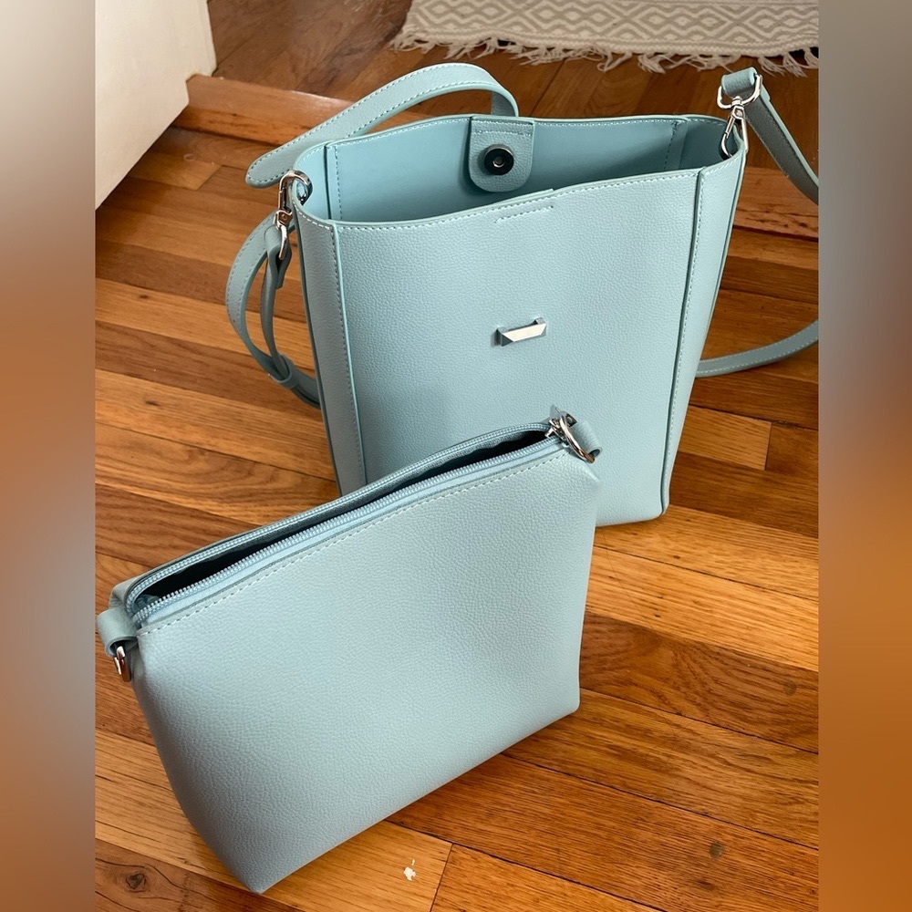 Powder blue bucket bag